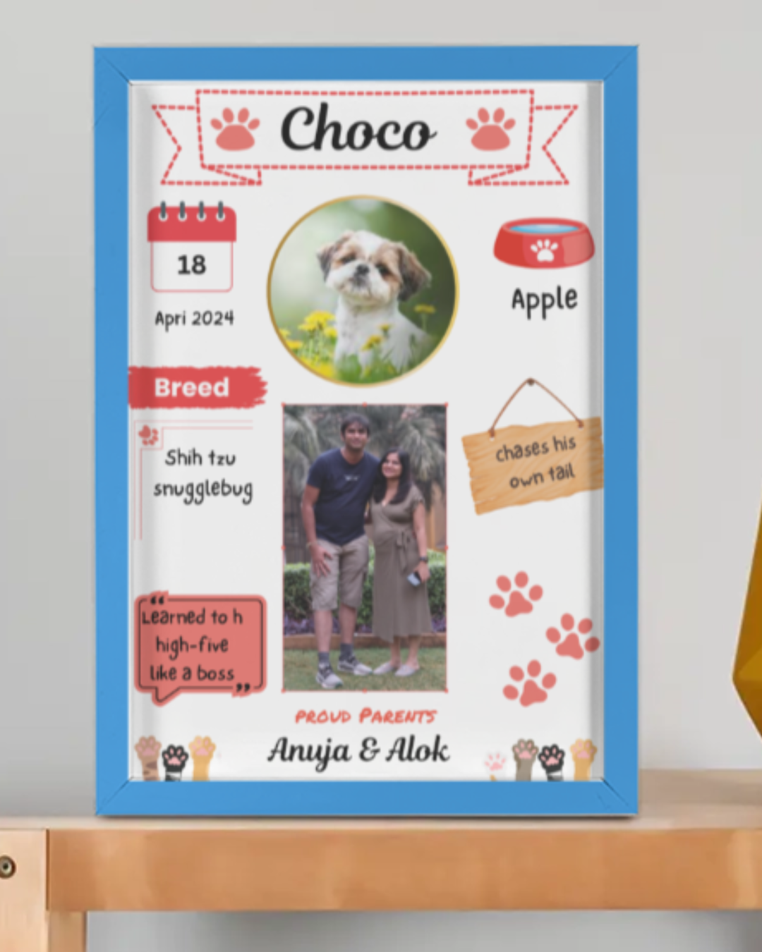 Pet Memory Frame with red paws