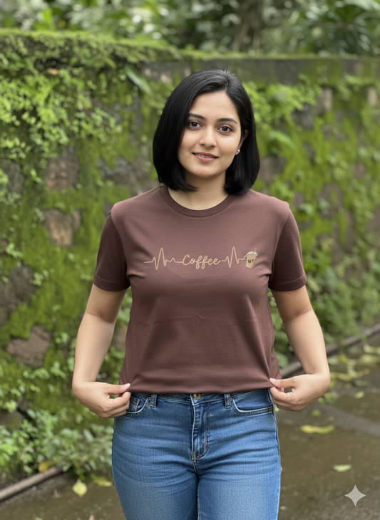 “Coffee Pulse” Maroon Women’s T-shirt – For True Coffee Lovers