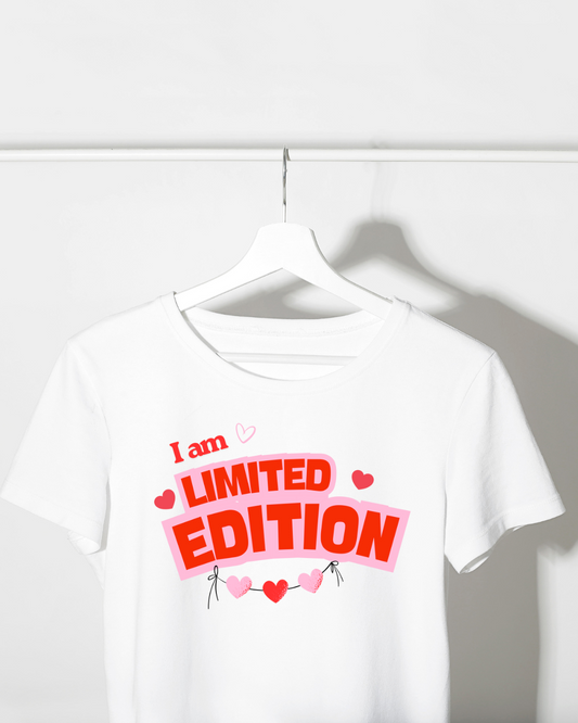 Women’s White Crop Top – “I Am Limited Edition” Graphic Tee