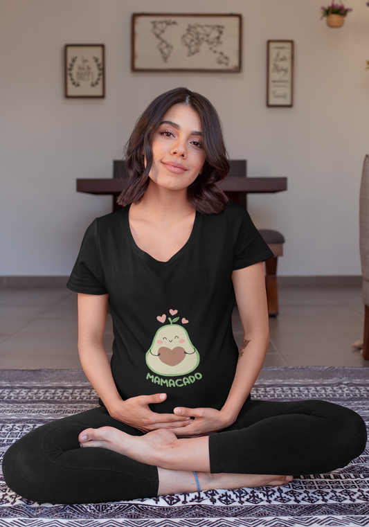 Mom to be Avocado Baggy Maternity Wear Black T-shirt