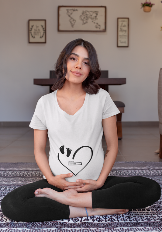 Cute Heart with footprint Baggy Maternity Wear White T-shirt