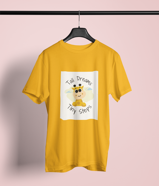 Tall Dreams Tiny Steps – Cute Giraffe Yellow T-Shirt