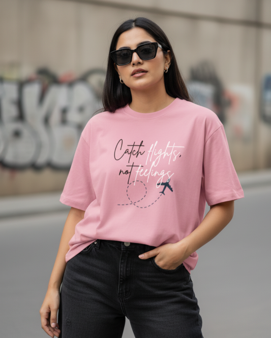 Flamingo Pink Graphic Tee – “Catch Flights, Not Feelings” Edition