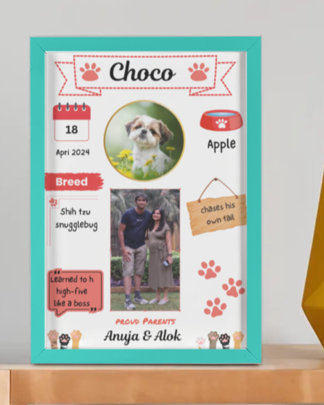 Pet Memory Frame with red paws