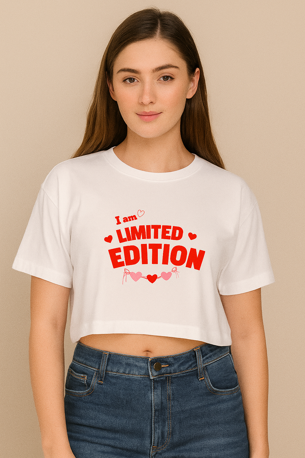 Women’s White Crop Top – “I Am Limited Edition” Graphic Tee