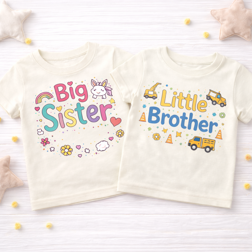 Sibling Sets for big sister and little brother off white