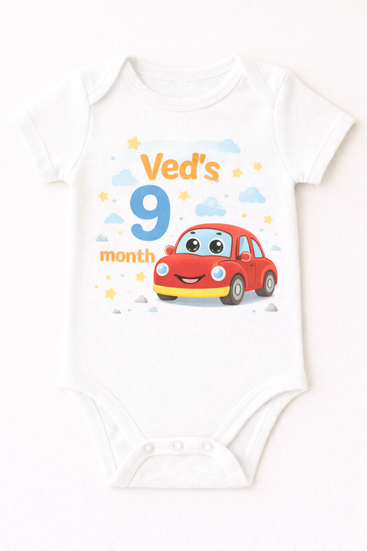 Cute baby milestone cars onsie