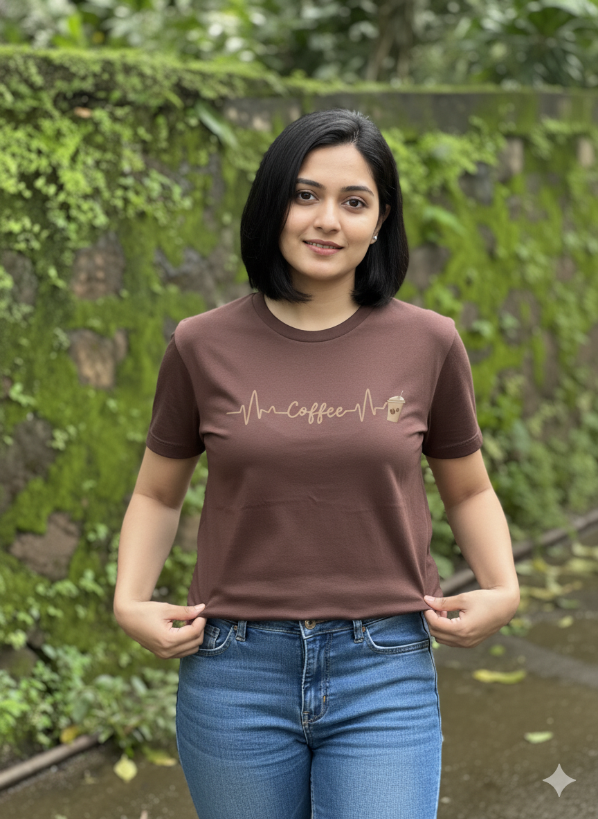 “Coffee Pulse” Maroon Women’s T-shirt – For True Coffee Lovers