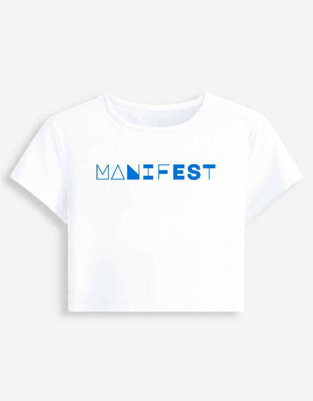 Baby White Tee – Bold “MANIFEST” Graphic Edition