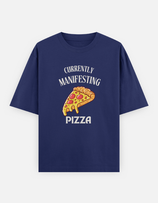Oversized Navy blue Tee – “Manifesting Pizza” Edition