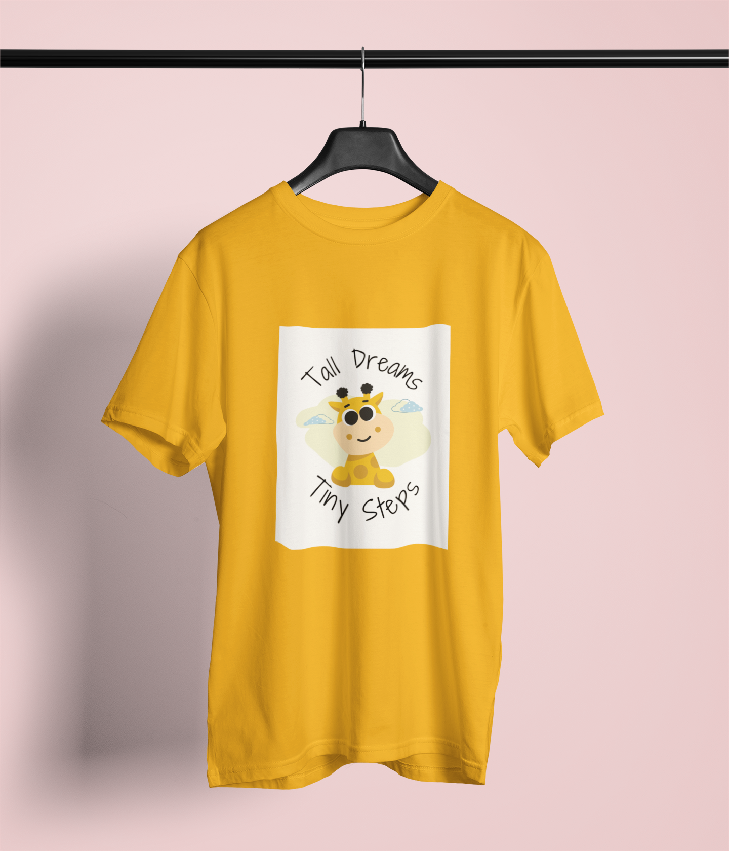 Tall Dreams Tiny Steps – Cute Giraffe Yellow T-Shirt